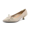 Elegant beige knitted pointed-toe kitten heel pumps with decorative bow for women - 34 / Apricot