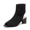 Eleganti stivaletti in maglia nera con punta aperta, tacco largo e dettaglio cut-out - 34 / Nero