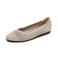Scarpe basse da donna a punta tonda in maglia beige traforata con suola flessibile - Albicocca traforato