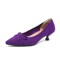 Elegant purple knitted kitten heel pumps with pointed toe and bow detail decoration. - 34 / Purple