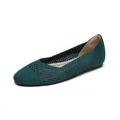 Elegante scarpa piatta in maglia traforata verde scuro con punta tonda e suola morbida - Verde Traforato