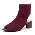 Stivaletti in maglia bordeaux a punta aperta con tacco largo e design traforato moderno - 34 / Borgogna