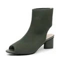 Eleganti stivaletti in maglia verde scuro con punta aperta e tacco largo e comodo - 34 / Verde