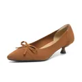 Elegant brown knit kitten heel pumps with pointed toe and bow detail - 34 / Brown