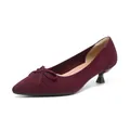 Burgundy knit pointed-toe kitten heels featuring an elegant bow knot detail for women - 34 / French Style Bow Decoration (1506-1) / Orange Red