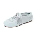 Elegant light blue satin and suede ballet flats with ribbon lacing for women - 34 / Ice Blue