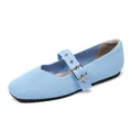 Zapatos Mary Jane de punto azul claro para mujer con correa de hebilla ajustable - 38 / Azul cielo
