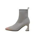 Elegant grey pointed-toe knitted sock boots with unique curved high heel for women - 34 / Gray