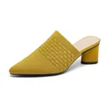 Mules in maglia gialla a punta con tacco a blocchi e design traforato traspirante. - 34 / Giallo