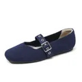 Elegantes manoletinas Mary Jane de punto azul marino con hebilla ajustable y suela blanda - 34 / Azul Marino