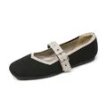 Elegantes bailarinas Mary Jane de punto negro con correa de hebilla beige - 34 / Negro con borde albaricoque