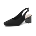 Eleganti sandali slingback in maglia nera con punta quadrata e tacco grosso. - 34 / Nero