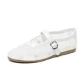 Bailarinas Mary Jane de malla blanca con bordado floral y hebilla de corazón - 34 / Blanco Bordado
