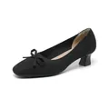 Eleganti décolleté in maglia nera con punta quadrata, tacco largo e fiocco di classe - 34 / Nero