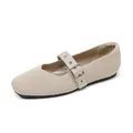 Bailarinas Mary Jane de punto beige con una correa de hebilla ajustable muy elegante - 34 / Albaricoque Nude