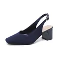 Eleganti décolleté slingback in maglia blu scuro con punta squadrata e tacco largo - 34 / Blu a Righe