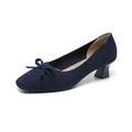 Classiche décolleté in maglia blu navy con fiocco, punta quadrata e tacco largo basso - 34 / Blu