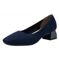 Décolleté in maglia blu navy con tacco a blocchetto e punta quadrata - 34 / Blu a Righe