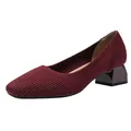 Eleganti décolleté in maglia bordeaux con punta squadrata e comodo tacco largo per donna - 34 / Rosso Arancio a Righe