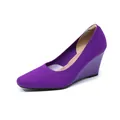 Elegant purple knitted wedge pumps with a stylish square toe for a comfortable fit - Purple
