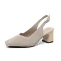 Eleganti sandali beige in maglia con tacco grosso e punta quadrata moderna per donna - 34 / Albicocca Chiaro a Righe