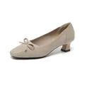 Eleganti décolleté in maglia beige con punta quadrata e fiocco - 34 / Albicocca Chiaro