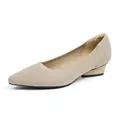 Elegantes zapatos de salón de punto beige con punta y cómodo tacón de bloque. - 34 / Albaricoque