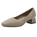 Décolleté in maglia beige con punta quadrata e tacco largo da 4 cm per donna - Albicocca Chiaro a Righe