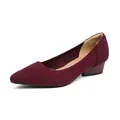 Zapatos de salón granates de punto con punta fina y tacón bajo - Rojo Anaranjado