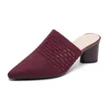 Elegant burgundy knit pointed-toe mule with breathable mesh and chunky mid-heel - 34 / Orange Red