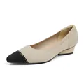 Zapatos de salón de punto en beige y negro con punta fina y tacón de bloque cómodo - Beige Negro