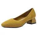 Décolleté traspiranti in maglia giallo senape a punta quadrata con tacco da 4 cm - Giallo a Righe