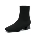 Élégantes bottines en tricot noir à bout carré avec talon bloc très confortable - 34 / Régulier (650) / Noir