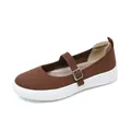 Breathable brown fly-woven mesh Mary Jane shoes with white soft non-slip casual sole - 35 / Brown