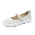 Comfortable beige breathable flyknit Mary Jane casual shoes with adjustable buckle strap - 35 / Beige Apricot