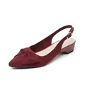 Elegant burgundy pointed-toe slingback sandal with knitted bow detail and low wedge heel - 38 / Orange Red