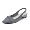 Elegant grey knit pointed-toe slingback shoes with bow detail and low wedge heel - 38 / Gray