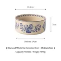 Vintage blue and white ceramic pet bowl for cats and dogs, medium size, 850ml capacity - M / Blue Pattern Straight Bowl / Single Bowl (Without Stand)