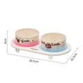 Verhoogde dubbele voerbakset voor honden en katten met schattige tekeningen, 30,5cm - Kleurrijke Editie / Roze & Blauw (Geen Roestvrij Staal)