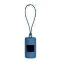 Close-up detail of the durable blue silicone dog poop bag dispenser with an adjustable lanyard - Dark Blue