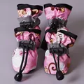Zapatos rosas para mascotas con forro polar y estampado de mono para perros y gatos - No. 1 / Zapatos con Patrón de Mono Suela Blanda / Rosa rojo