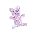 Detailed view of the durable pink and blue woven cotton rope bear dog teething toy - Bear / 12 x 10cm