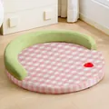 Cama refrescante redonda para mascotas a cuadros rosas y verdes, lavable y con diseño de manzana - M / Diámetro 50CM / Cuadros Verdes