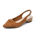 Elegant brown knit slingback sandals with pointed toe, bow detail and low wedge heel - 38 / Brown