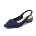 Women's elegant navy blue knit pointed-toe slingback sandals with decorative bow detail - 38 / Blue