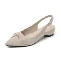 Zapatos slingback beige de punta con lazo de punto y cómoda cuña baja para damas - Albaricoque