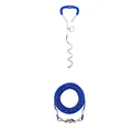 Detail view of durable blue dog tie-out stake and coiled steel wire cable set. - Spiral Stake + Thickened Steel Cable / 6mm*3m (10ft) / Blue