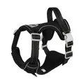 Side view of a black reflective dog harness vest with mesh padding and grey buckles. - S / Vest Harness Only / Black