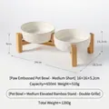 Cuencos dobles de cerámica para gatos con diseño de patas y soporte de bambú elevado - Cuenco Mediano Bajo + Soporte de Bambú Elevado Integrado