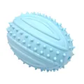 Blue TPR rugby-shaped squeaky chew toy for dog teething and dental care training - Macaron Blue